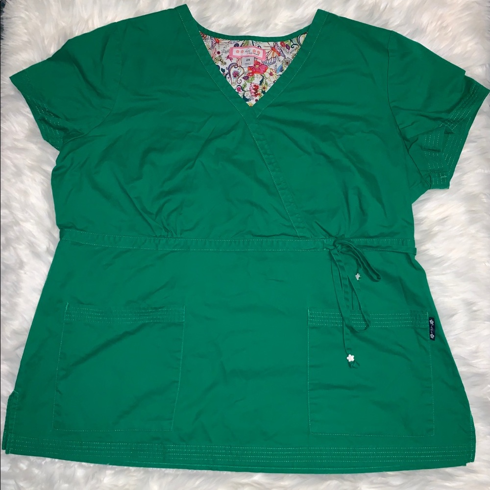 Koi Green Katelyn Mock Wrap Scrub Top 2XL